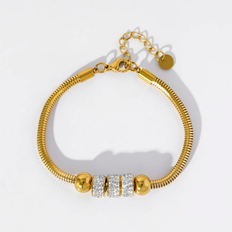 EILIECK 316L Stainless Steel Beads Rhinestones Bracelet For Women Girl New Trendy Waterproof Wrist Chain Bangles Jewelry Gift