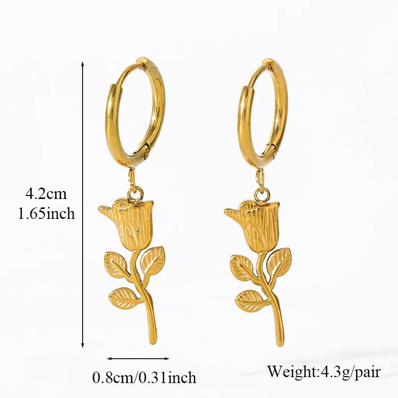 EILIECK 316L Stainless Steel Flower Butterfly Bear Drop Earrings For Women Fashion Ear Dangle Eardrop Jewelry Party Gift Bijoux