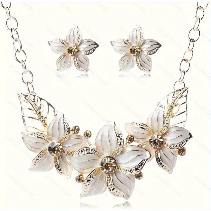 Trendy Floral Necklace Set Collarbone Chain Earrings Flower Women Necklace Earrings Pendant Wedding Banquet Charm Ladies Jewelry