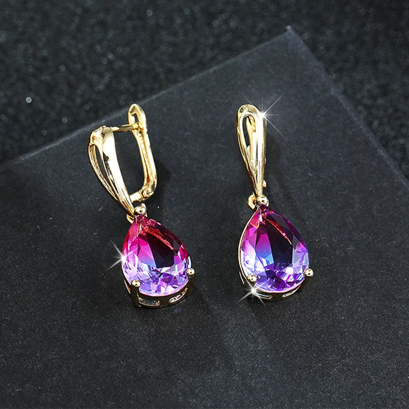 HUAMI Water Drop Crystal Pendant Earrings Fashion Zircon Earrings Luxury Jewelry for Women Wedding Party Valentine's Girls Gifts