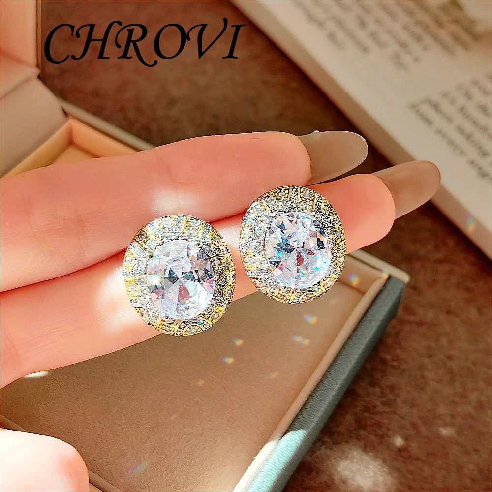 Luxury-Style 925 Sterling Silver Two-Colored Pendant Necklace Stud Earrings White Diamond Ring Gemstone Set