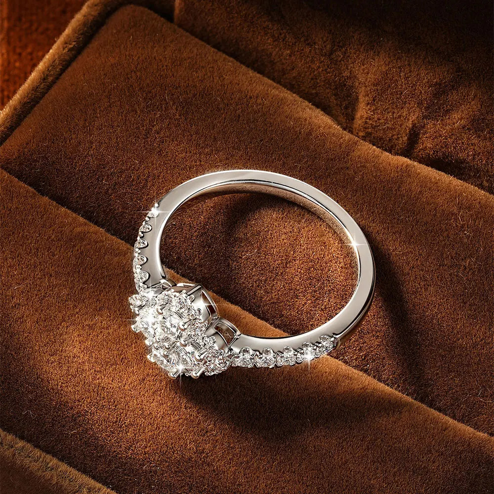 OXTAO Moissanite Four Leaf Flower Ring 3mm D VVS1 for Women Anniversary Gifts 14K Gold Filled Lab Imitation Diamond Wedding Ring