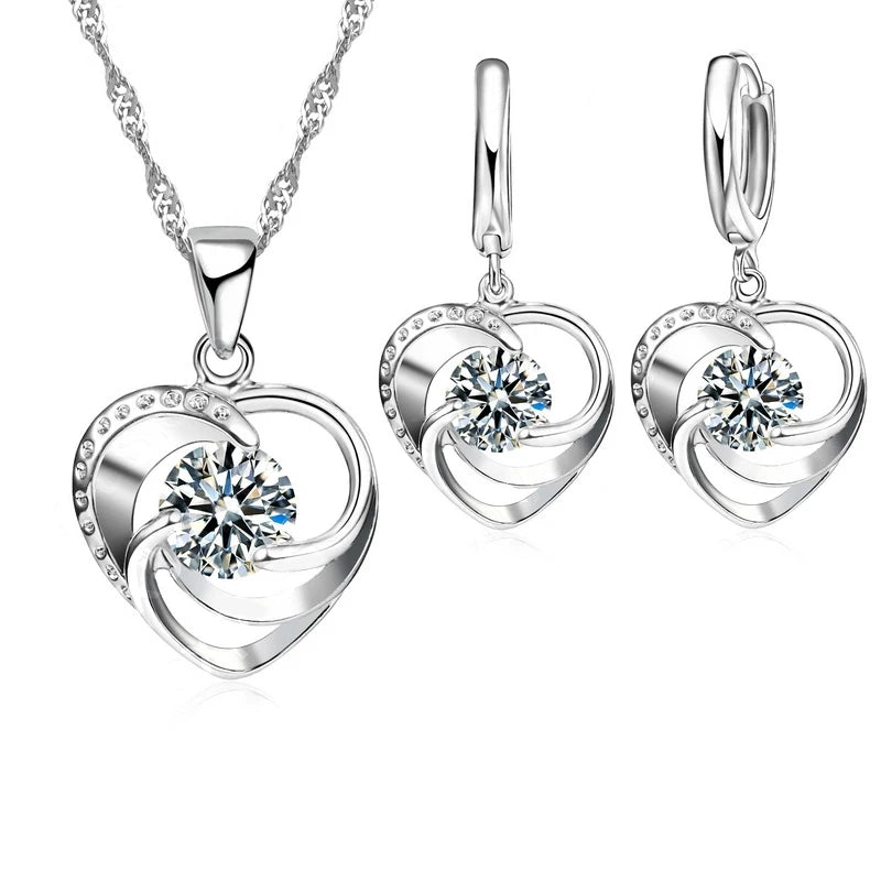 925 Silver Needle Jewelry Sets for Women Girls 34 Models Option Austrian Crystal Rhinestone Pearl Pendant Necklace Earrings