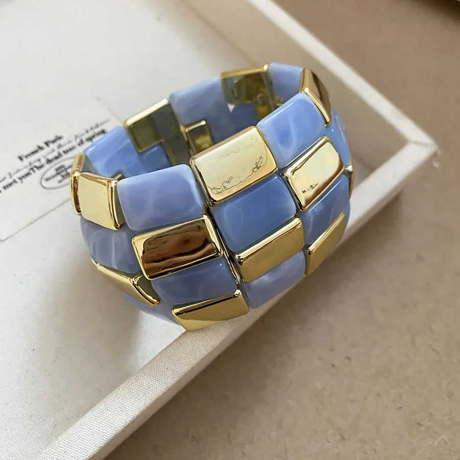 Acrylic Square Splicing Geometric Round Bangles for Women European and American Fashion Simple Bracelet Hand Jewelry Sense