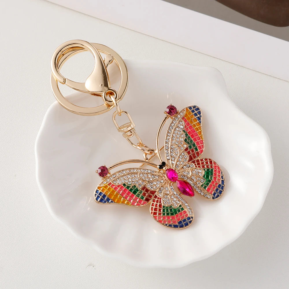 EASYA 2024 New Butterfly Keychain Collection Rhinestone Crystal Inlaid Car Pendant Handicrafts