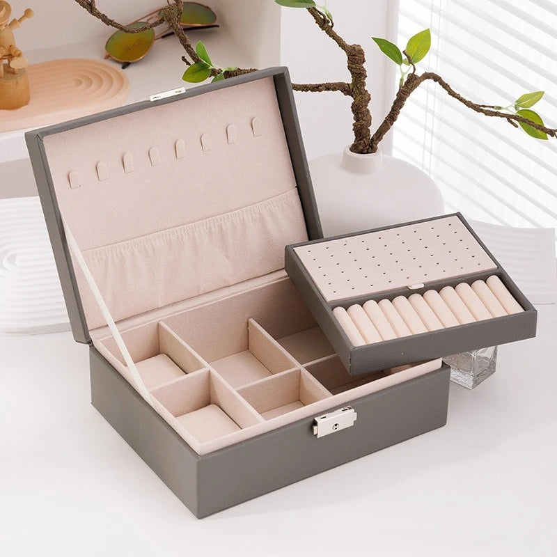 Double-layer Wooden Jewlery Box Ring Box Jewelry Boxes and Packaging with PU Leather Jewelry Storage Organizer and Makeup Case