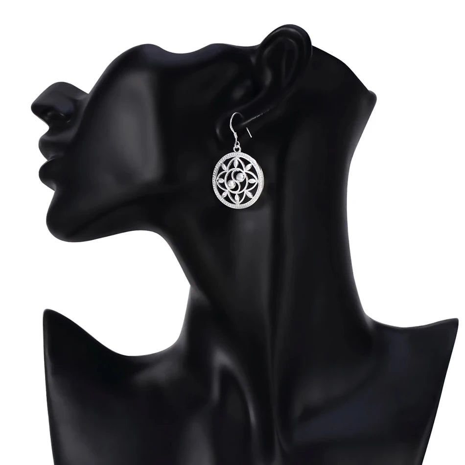 Charm 925 Sterling Silver Fashion circle Earrings for Women High Quality Jewelry Wedding Party Gift drop earrings