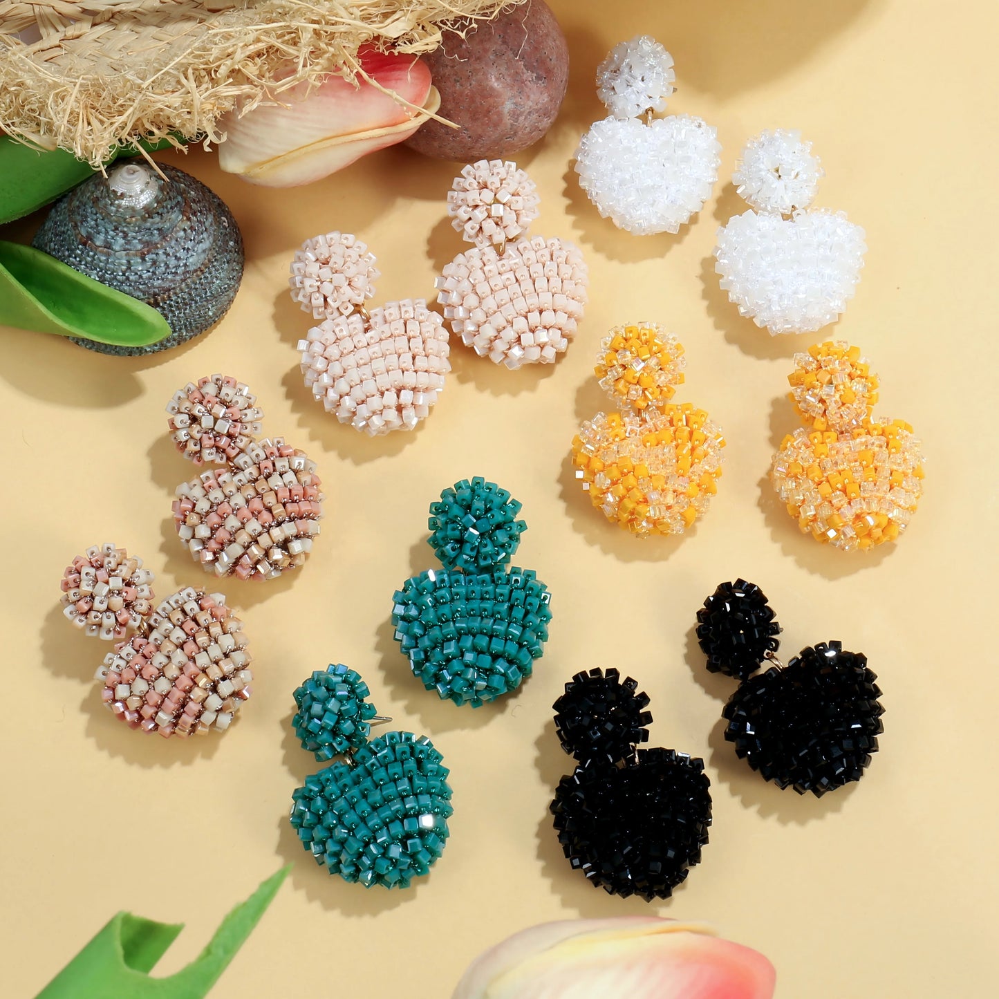 Badu Heart Shape Drop Earrings For Women Handmade Colorful Crystal Beads Big Statement Earrings Summer Party Jewelry Gifts