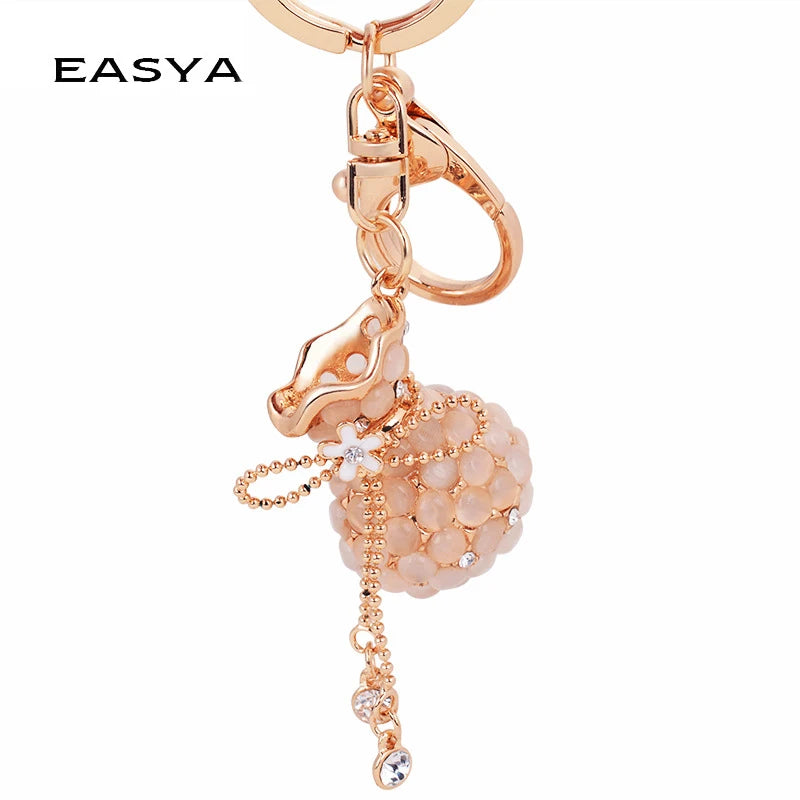 EASYA Rhinestone Opal Vase Keychain Crystal Purse Key Chains Ring Women Handbag Charm llavero CHY-2811