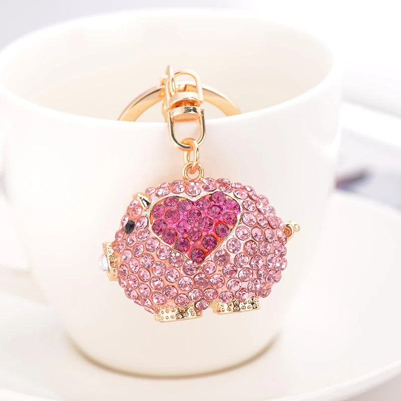 EASYA Cute Pig Shape Keychain Bag Key Ring Kawaii Anime Vintage Metal Crystal High-end Luxury Ladies Charm Jewelry gifts friends