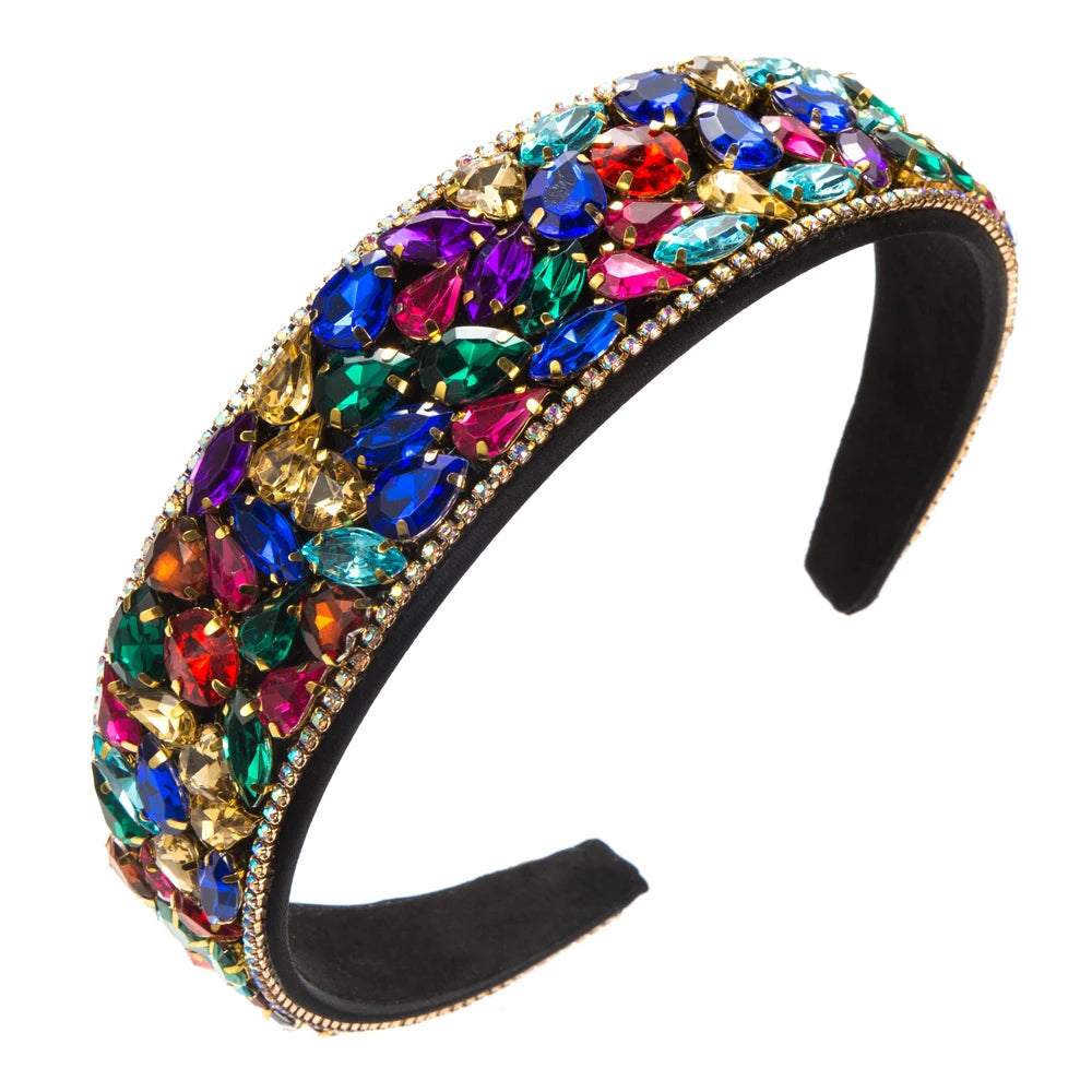 New European and American Fashion Baroque Hair Hoops Full of Diamonds, Retro Wide Edge, Versatile Ball Headband Hair Accessories
