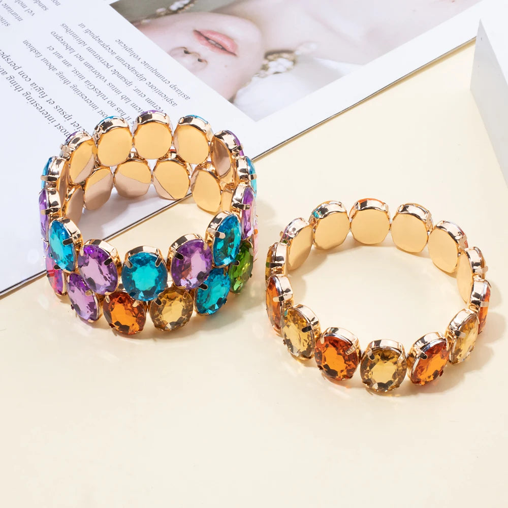 BEUTIFOR New Arrival 18mm Colorful Rhinestone Drop Bracelet for Women Gold Color Copper Prong Setting Crystal Jewelry