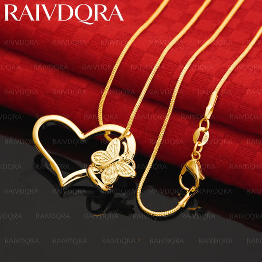 18K Gold Plated Heart Butterfly Pendant Necklace For Women Charm Trend Birthday Gifts Fashion Party