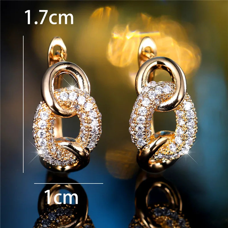 Luxury Female Round Zircon Stone Infinity Clip Earrings Charm Gold Color Wedding Jewelry For Women
