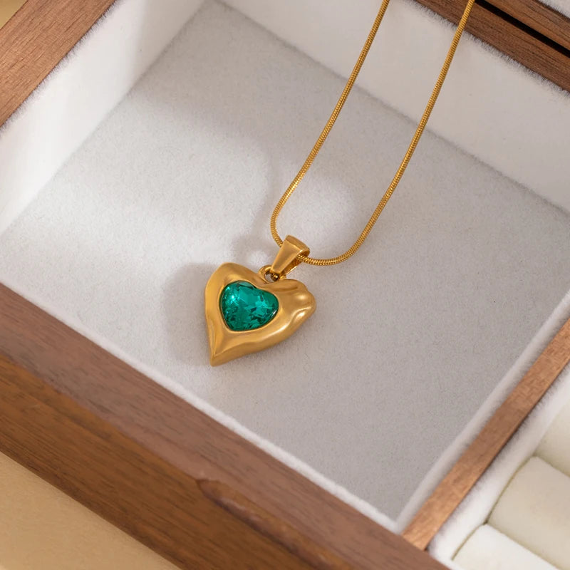 ANENJERY 316L Stainless Steel Irregular Geometry Heart Pendant Necklace For Women Simple French Temperament Fashion Jewelry Gift