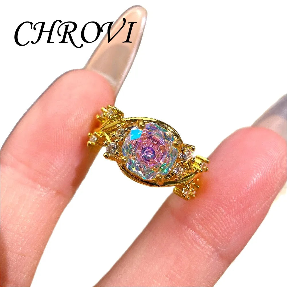 Exquisite 925 Sterling Silver Octagonal Millennium Rose Ring Gold-Plated Gemstone Engagement Ring for Women