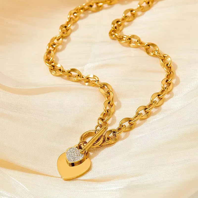 EILIECK 316L Stainless Steel Heart Love Pendant Necklace For Women Trendy Gold Silver Color Waterproof Neck Chain Jewelry Gift