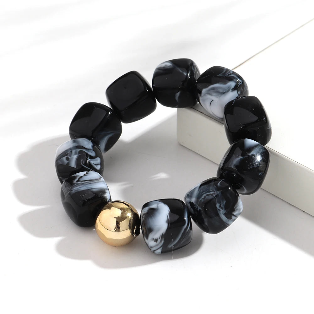 Acrylic Multicolor Irregular Beads Stretchy Bracelets Bangles for Women Resin Marbled Beaded Geometric Elastic Bracelet Jewelry