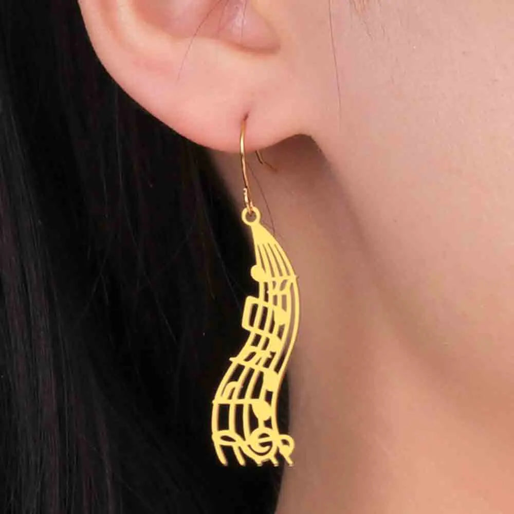My Shape Music Note Drop Earrings for Women Men Gifts Stainless Steel Classic Musical Violin Dangle Earring Jewelry Musican Gift