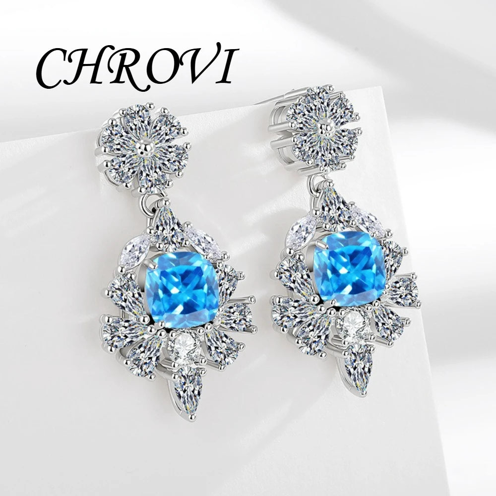 Quality 925 sterling silver chrysanthemum-shaped sugar cube with zircon and fashionable luxurious diamond stud earrings