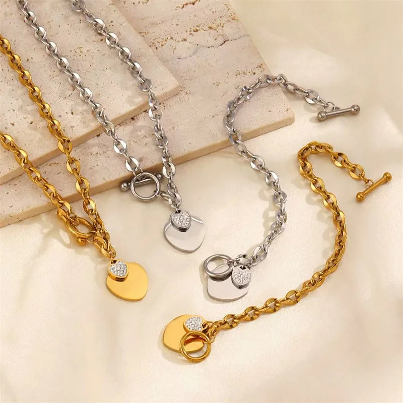 EILIECK 316L Stainless Steel Heart Love Pendant Necklace For Women Trendy Gold Silver Color Waterproof Neck Chain Jewelry Gift