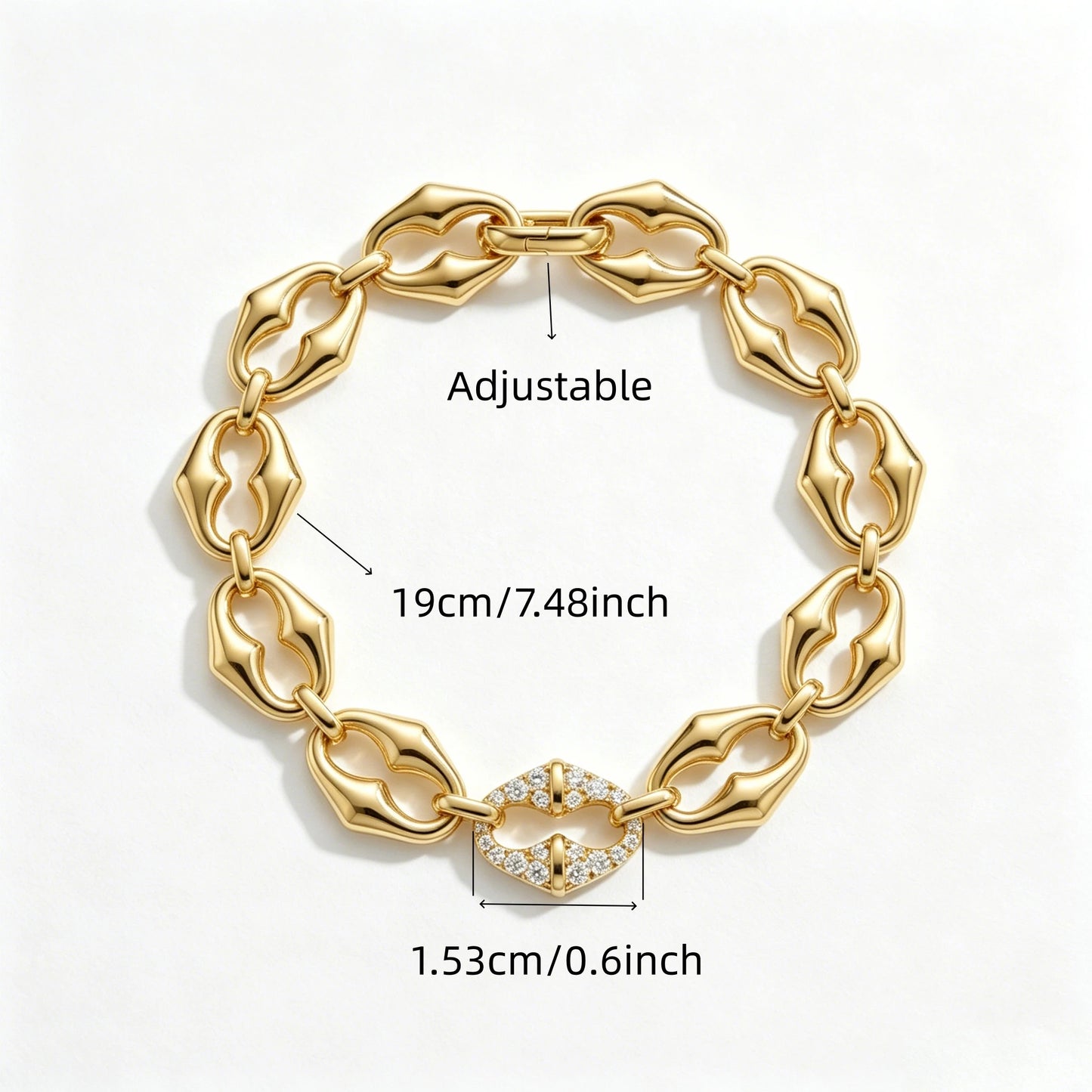 Women Fashion Luxury Chunky Chain Bracelet, Shiny CZ Adjustable Hand Jewelry, Daily Party Vacation Dating Jewelry Gift