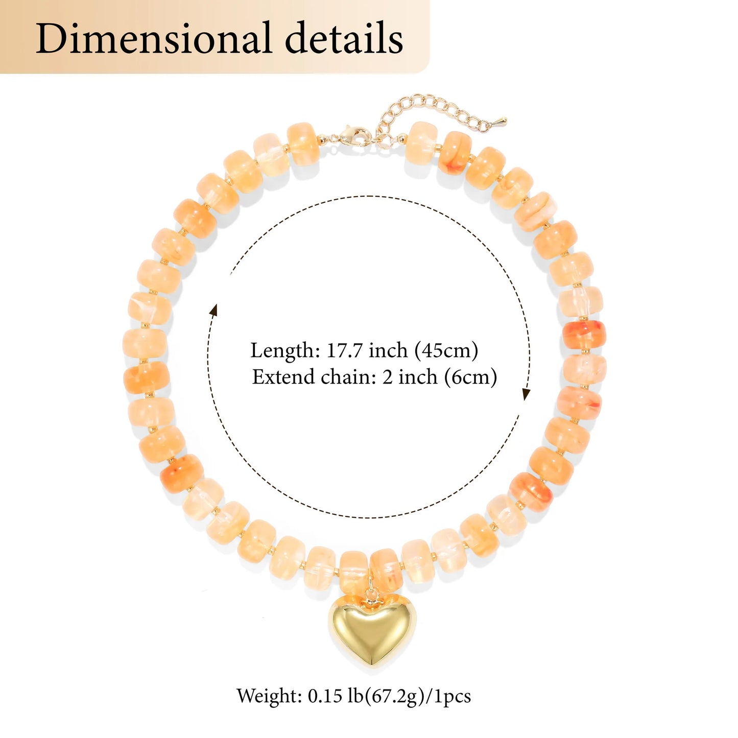 Fashion Colorful Acrylic Geometric Round Beads Heart Pendant Necklace Boho Love Heart Beaded Choker Necklaces Women Jewelry Gift
