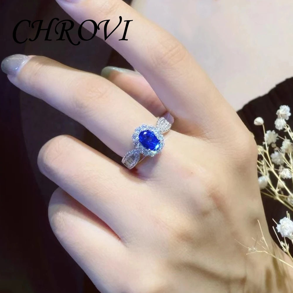 Fashion 925 sterling silver sky blue topaz full diamond minimalist style open ring for women - finger ring