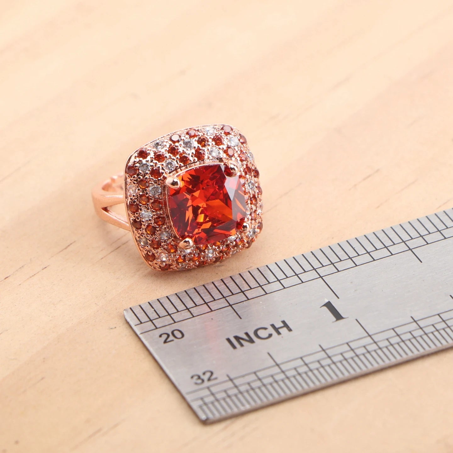 Bridal Jewelry Sets 925 Sterling Silver Rose Gold Color Red Zircon For Women Earrings Rings Pendant Wedding Necklace Set