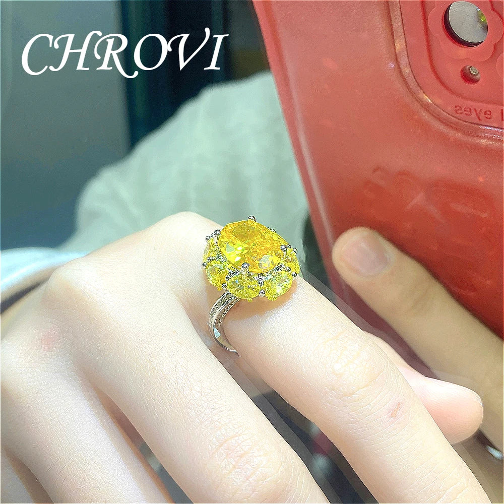 New luxury 925 pure silver gemstone yellow diamond high-carat carbonated ring - creative red large-carat engagement women's ring