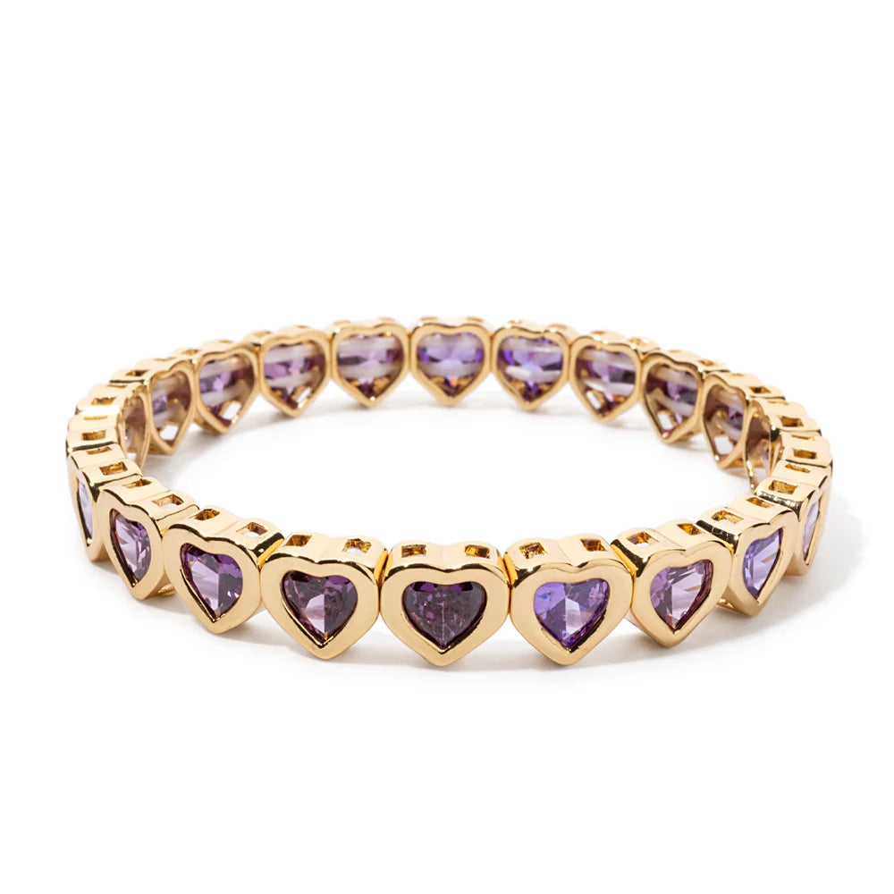 New Copper Heart Beads Gold Color Bracelets for Women Colorful Rhinestone Girl Bangle 2025