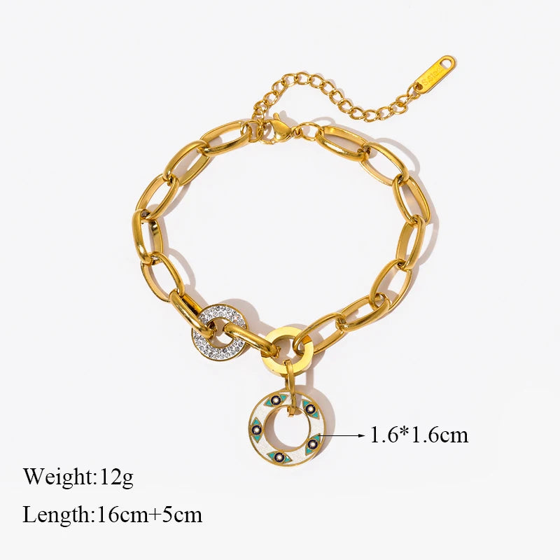 EILIECK 316L Stainless Steel Geometry Circle Charms Bracelet For Women Men Fashion Non-fading Bangles Wrist Jewelry Gift Bijoux
