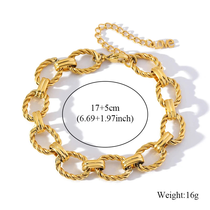 EILIECK 316L Stainless Steel Metal Gold Color Oval Link Chain Necklace Bracelet Set For Women Fashion Punk Waterproof Jewelry
