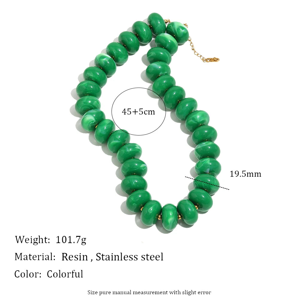 E.B.belle Colorful Bohemian Flat Disc Bead Necklace Stainless Steel 18K Gold Plated Bead Choker Summer Beach Women Jewelry Gift