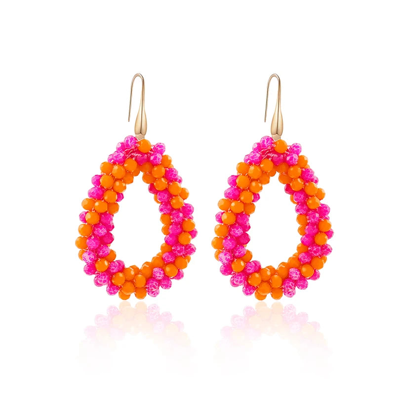 Badu Colorful Beaded Dangle Earrings for Women Boho Handmade Crystal Faceted Beads Teardrop Earrings Statement Fashion Jewelry