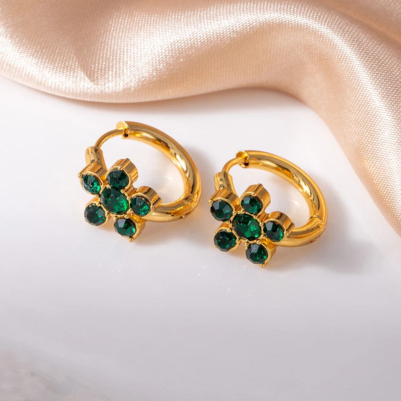 ANENJERY 316L Stainless Steel Colorful Zircon Flower Star Earrings For Women Men Personality French Party Jewelry Gift Wholesale