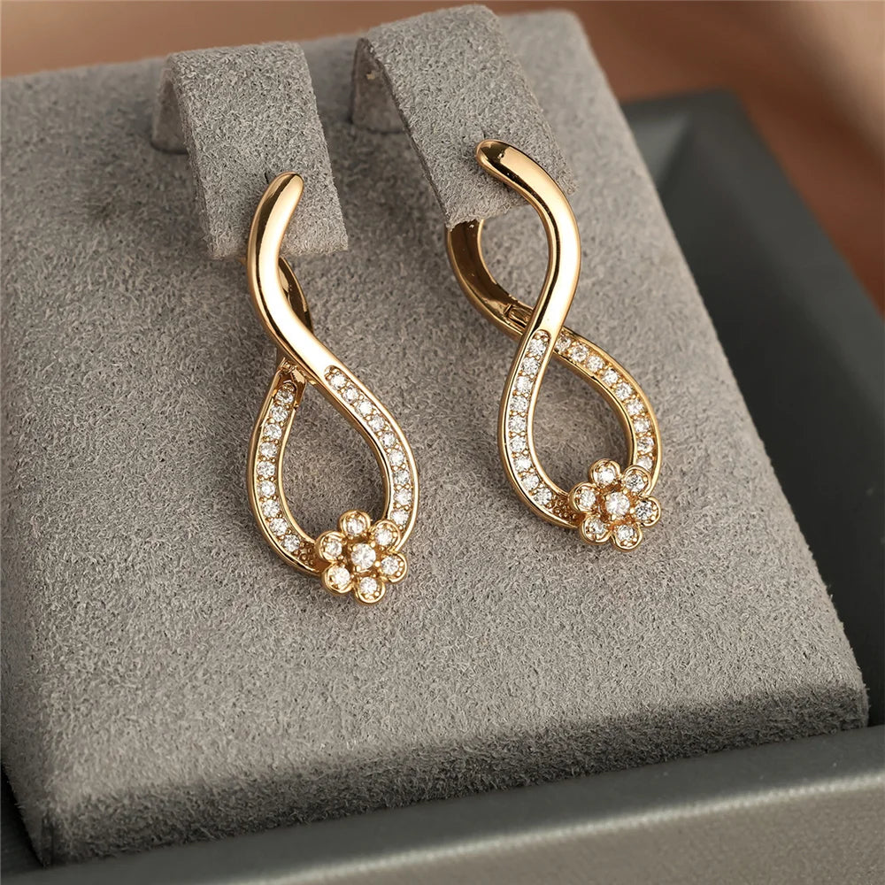 Elegant Female White Round Flower Zircon Stone Hoop Earrings Gold Color Unique Gift Party Wedding Jewelry For Women