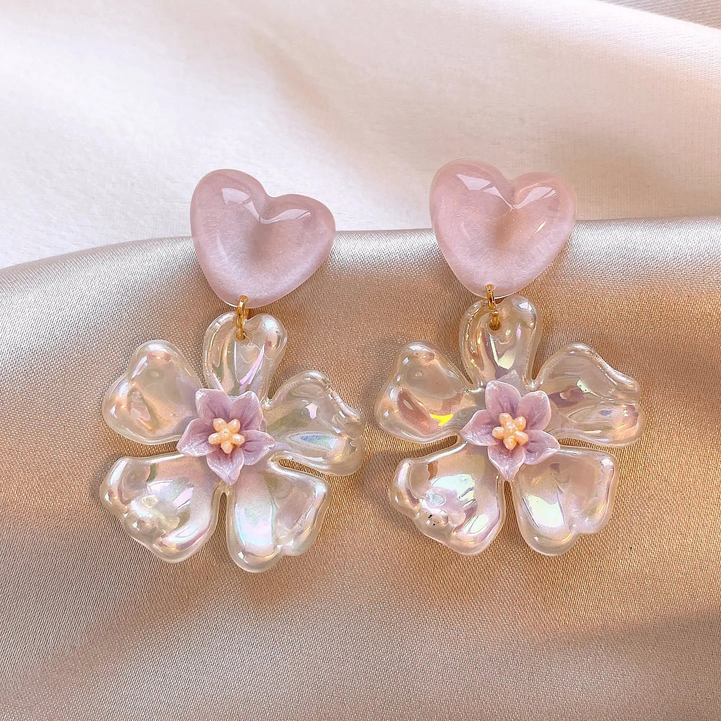 Sweet Mermaid Colorful Love Flower Pendant Earrings For Female Korean Fashion Beautiful Petal Earrings Vacation Party Accessory