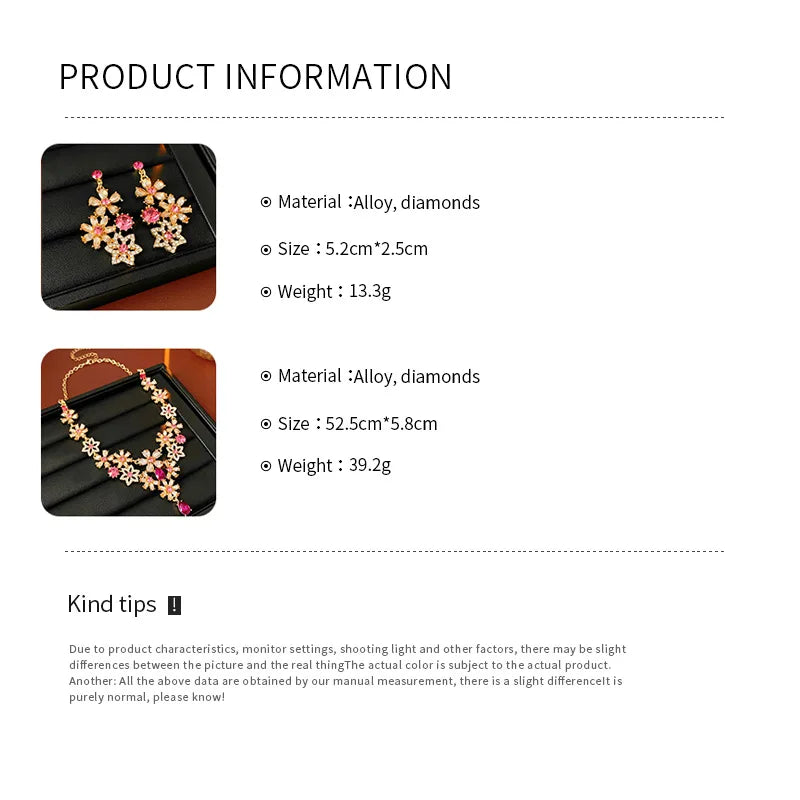 Vintage Inlaid Rhinestone Flowers Snowflake Jewelry Sets for Women Retro Exquisite Versatile Light Luxury Earring Necklace Set