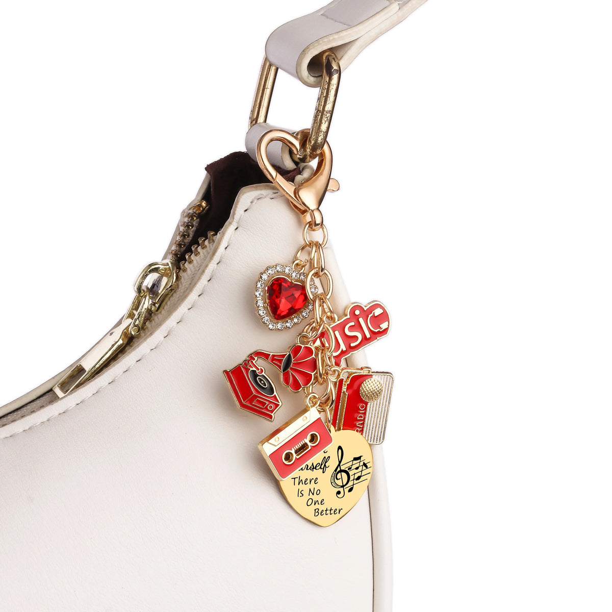 1pc Pretty Red Cartoon Heart Tape Phonograph Music Oil Dripping Keychain Musical Series Handbag Charms Key Ring Gift for Friends