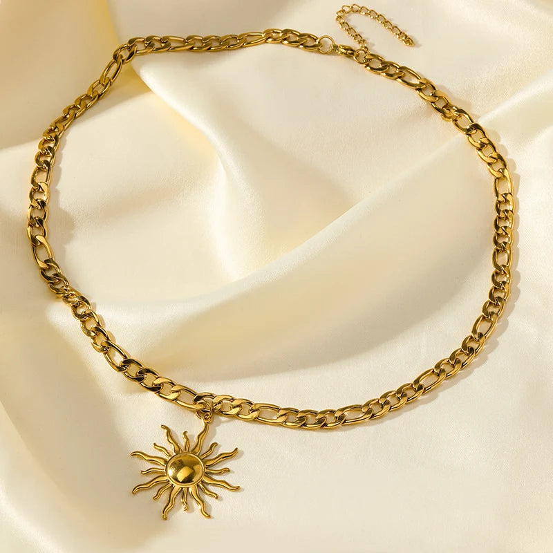 EILIECK 316L Stainless Steel Metal Sun Starfish Shells Pendant Necklace For Women Exquisite Neck Chain Waterproof Jewelry Gift