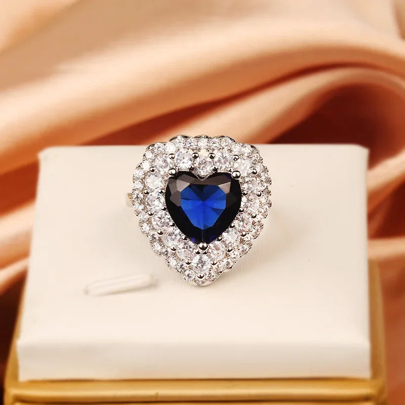 New 925 Silver High Quality Full Diamond Heart Ring Female Party Birthday Jewelry Gift Wholesale