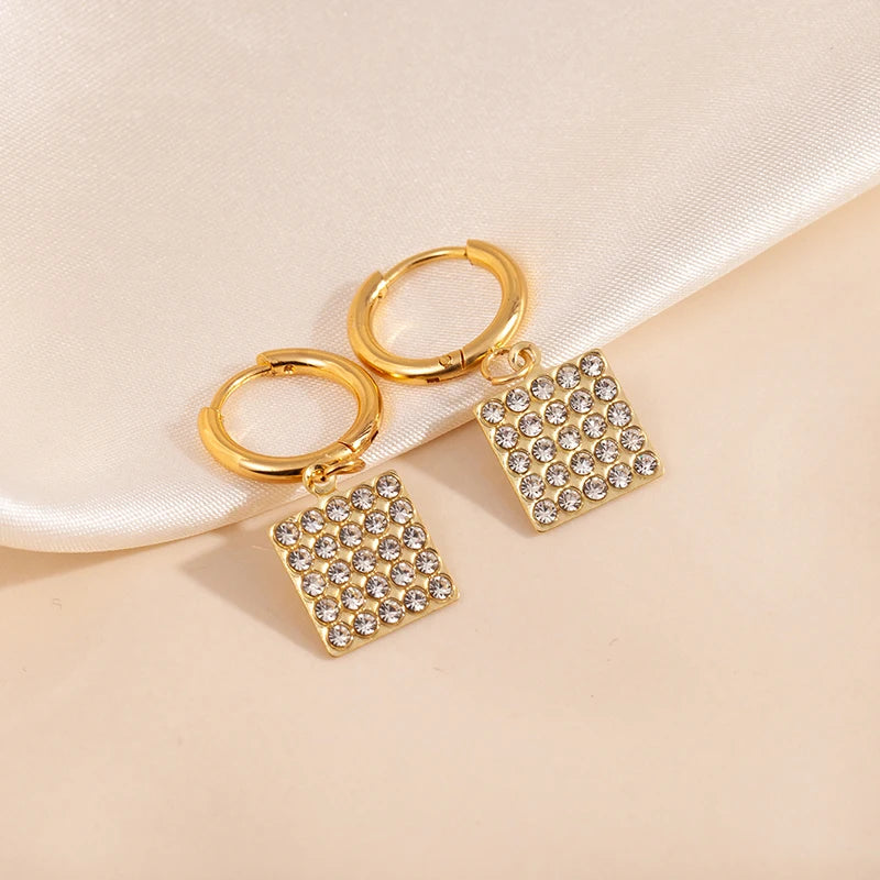 ANENJERY 316L Stainless Steel Heart Geometry Cross Star Circular Zircon Pendant Earrings For Women Fashion Simple Jewelry Gifts
