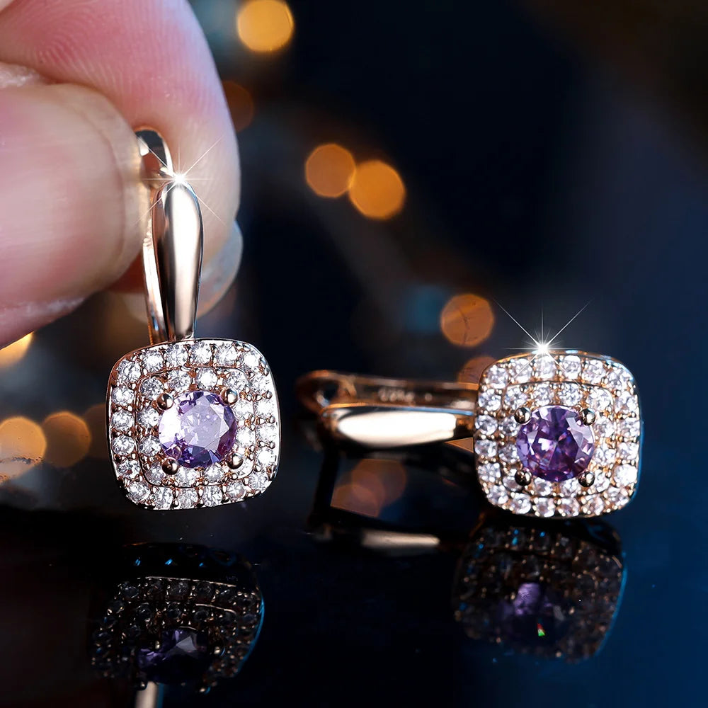 Charm Female White Purple Crystal Zircon Stone Hoop Earrings Gold Color Simple Wedding Jewelry For Women