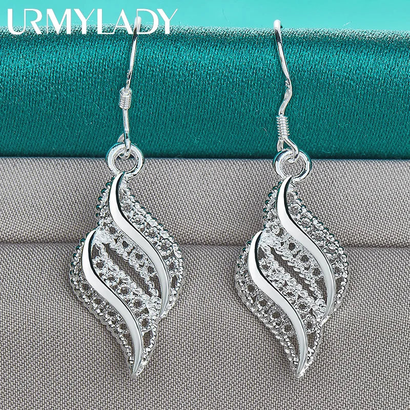 URMYLADY 925 Sterling Silver Leaf Earrings For Women Wedding Party Fashion Charm Jewelry