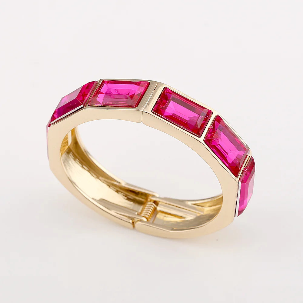 KMVEXO Elegant Charm Pink Zinc Alloy Enamel Bangles Geometric Irregular Wide Cuff Spring Bangle Bracelets For Women Jewelry