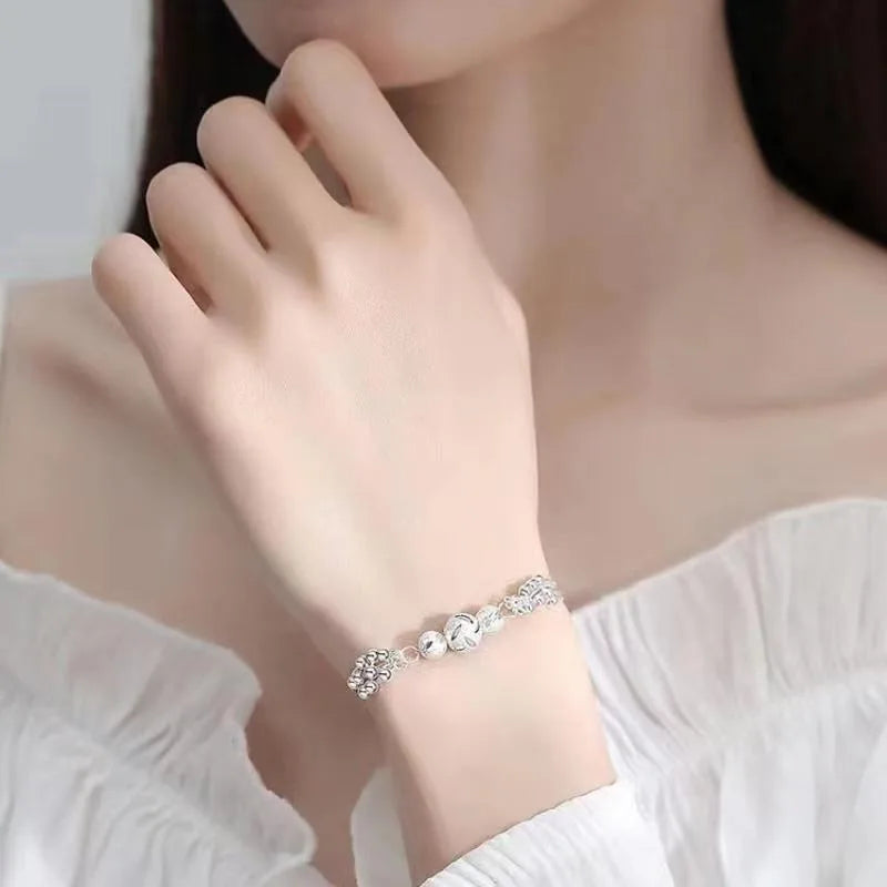 Luxury 925 Sterling Silver Ball Bracelets For Woman Korean Designer Lucky Beads Chain Bracelets Party Wedding Charm Jewelry Gift