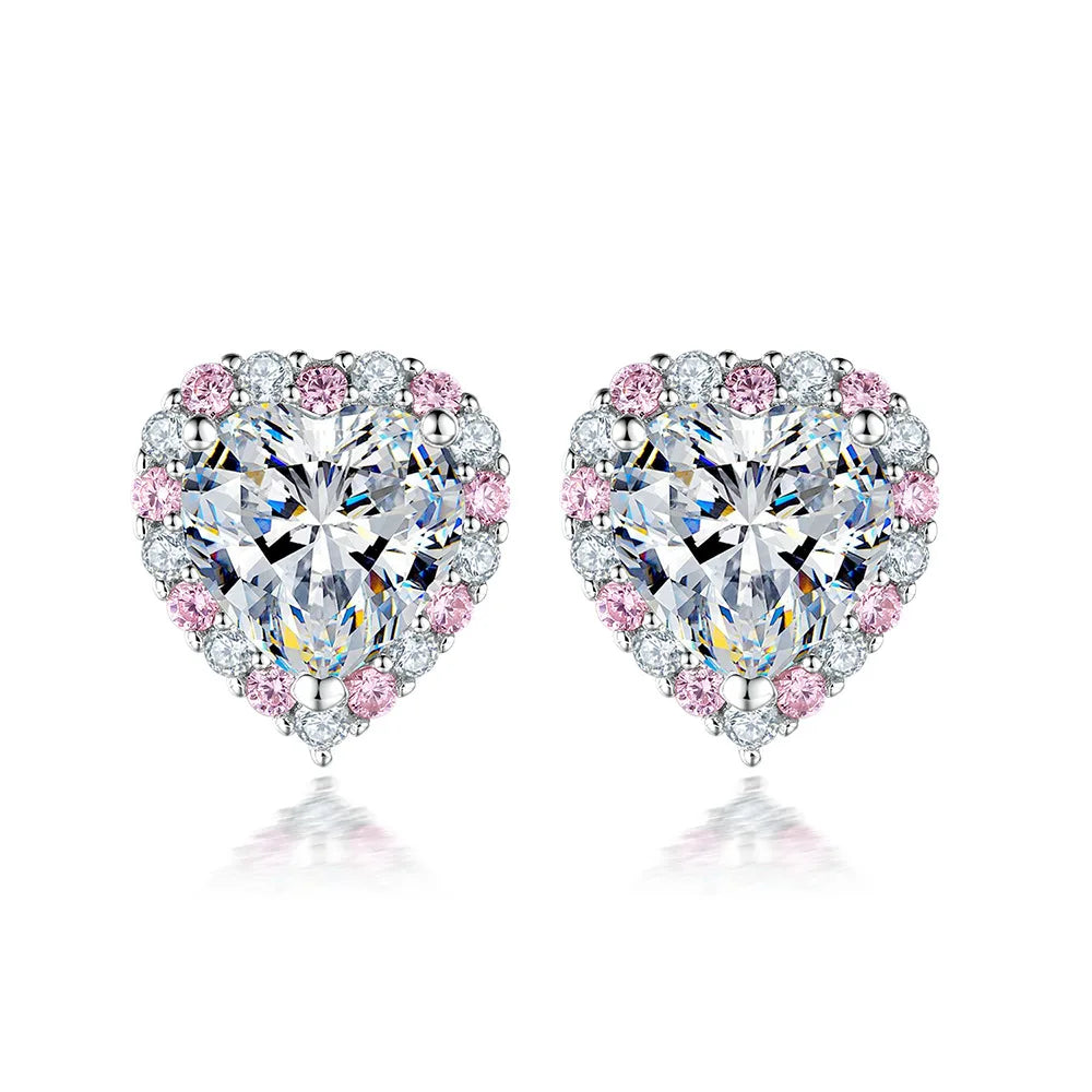 Heart Cut Pink 2CT Total Moissanite Necklace Earring Set S925 Sterling Silver GRA Certified Pass Diamond Tester Wedding Party Fine Jewelry Gift For Women