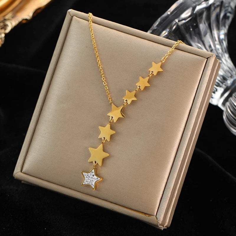 EILIECK Women's Heart Long Pendant Y-shaped Necklace 18K Gold-plated Stainless Steel Neck Chain Daily Water-resistant Jewelry