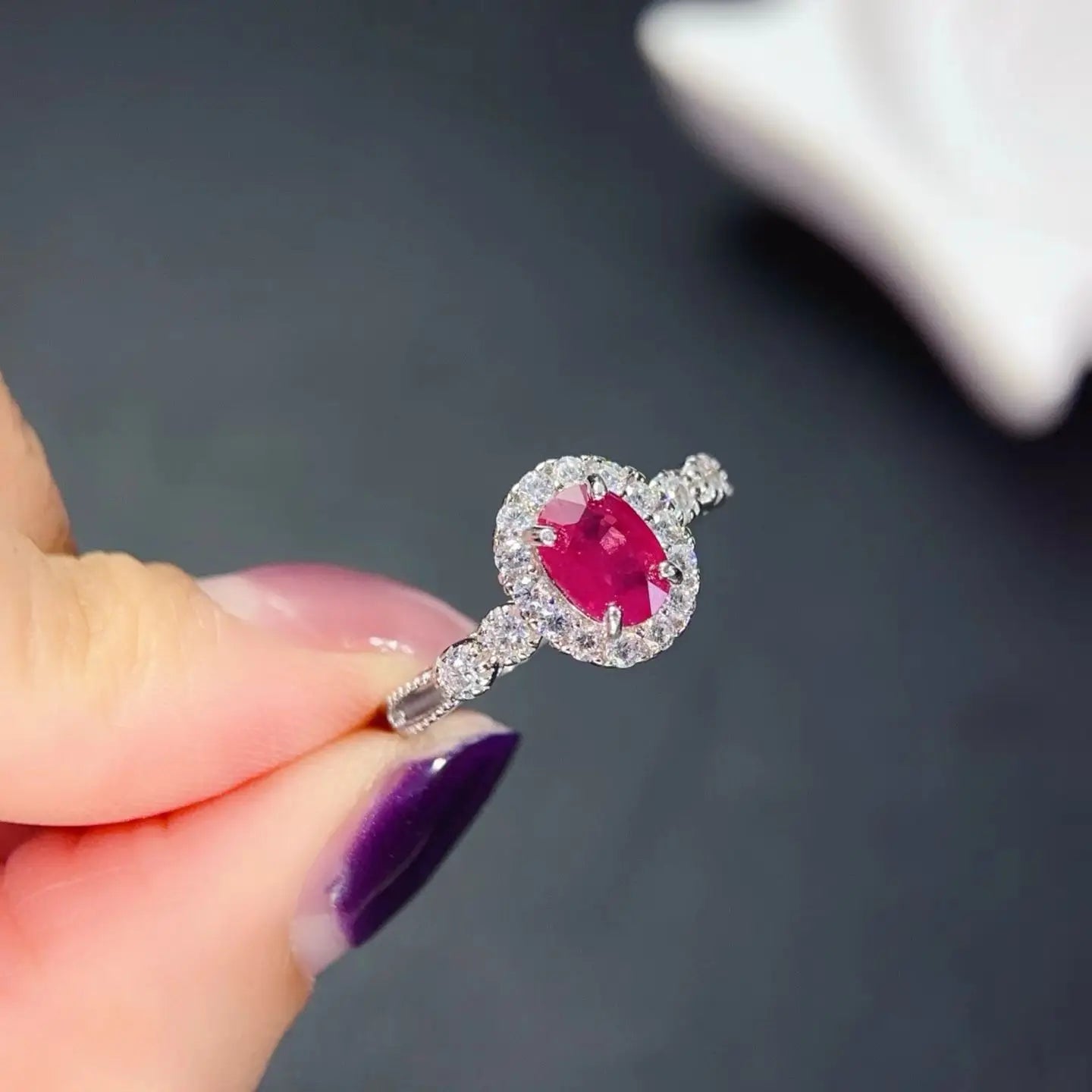 Pink Natural Ruby Ring with Certificate 7mm*5mm 0.7ct Myanmar Ruby 925 Silver Ring for Party Gift for Wife